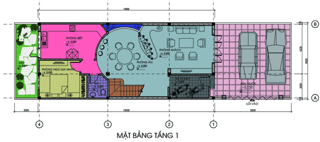 Thiết kế kiến trúc nhà lô phố Mặt bằng tầng 1